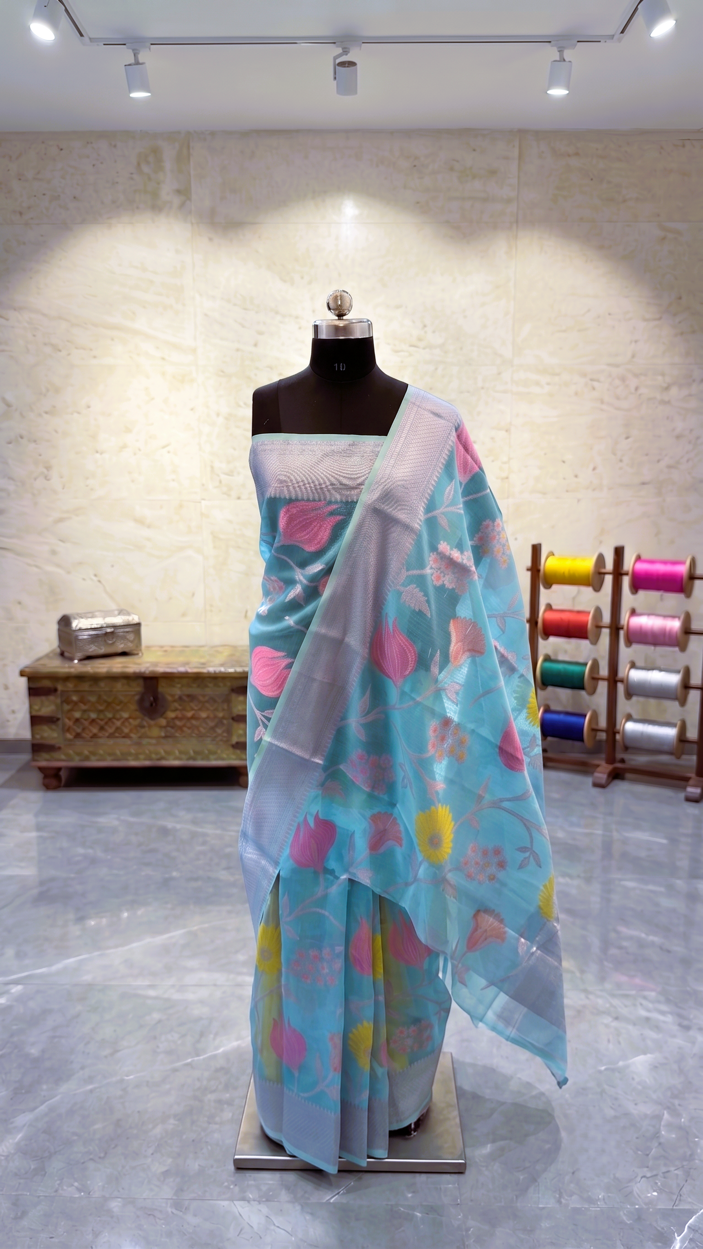Blue Meenakari Banarasi Organza Saree