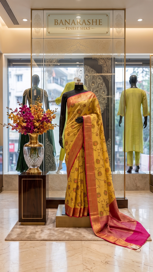 'Suvarna' Mustard Meenakari Banarasi Saree