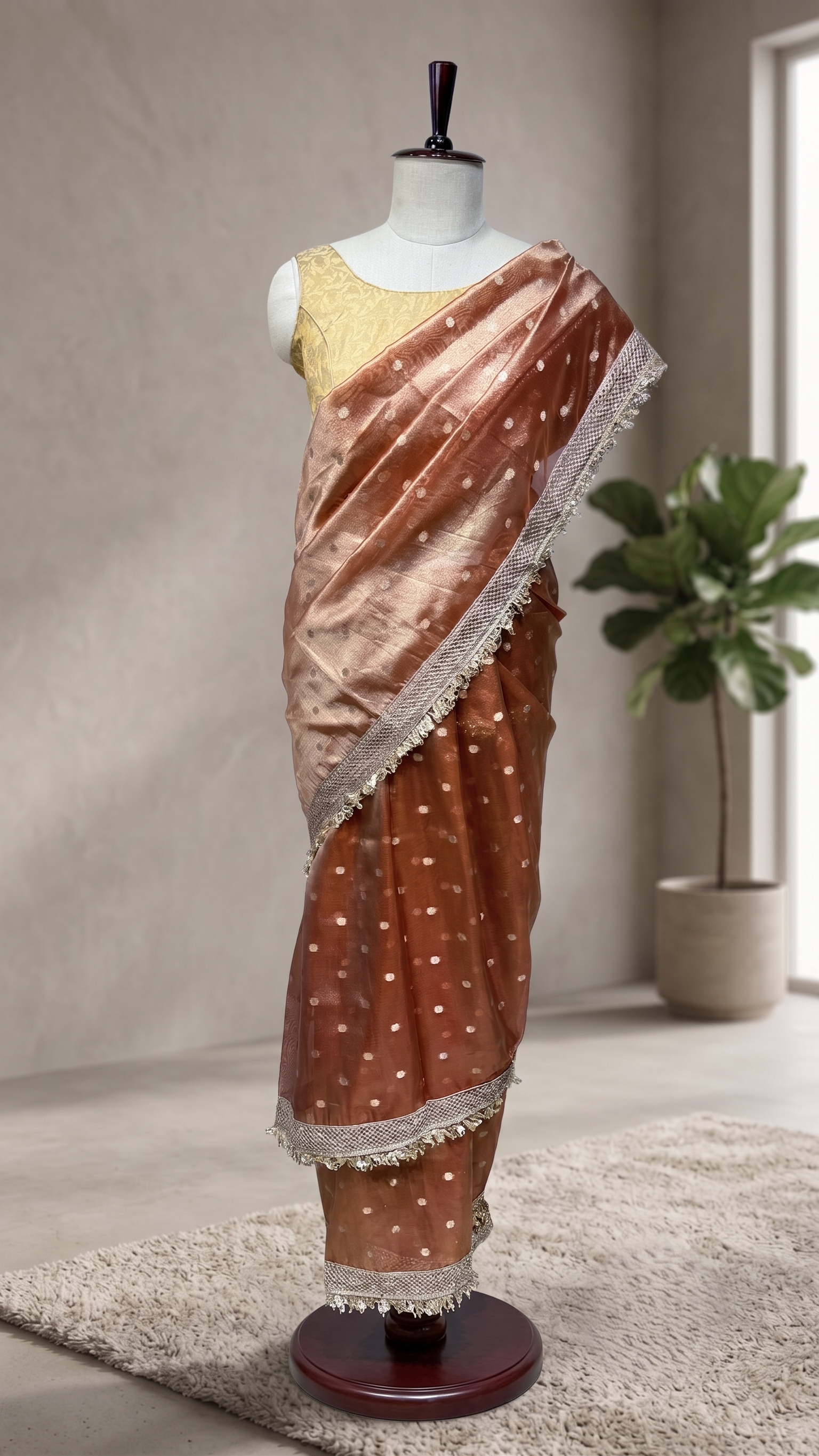Orange Tissue Saree with Lace Border