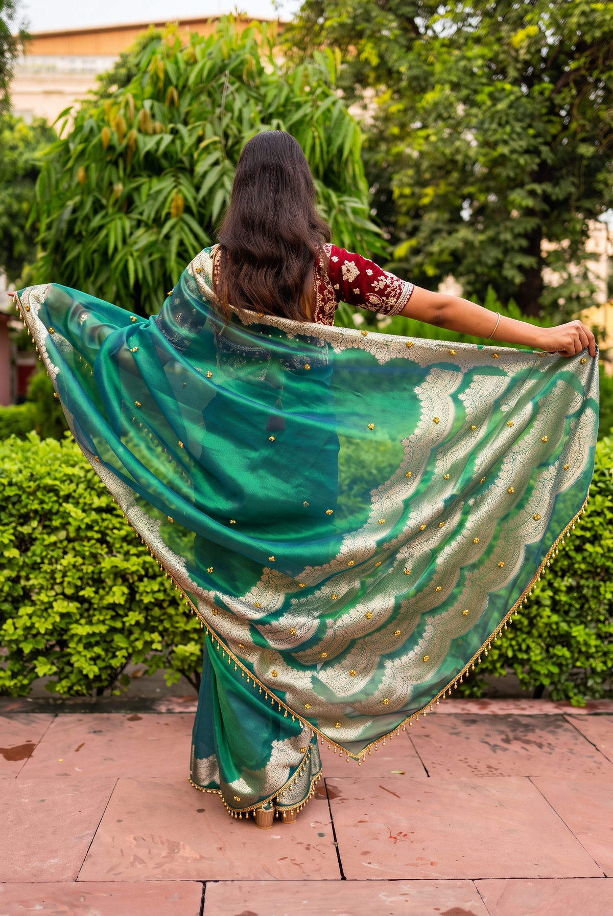 Green Tissue Viral Ghungroo Saree
