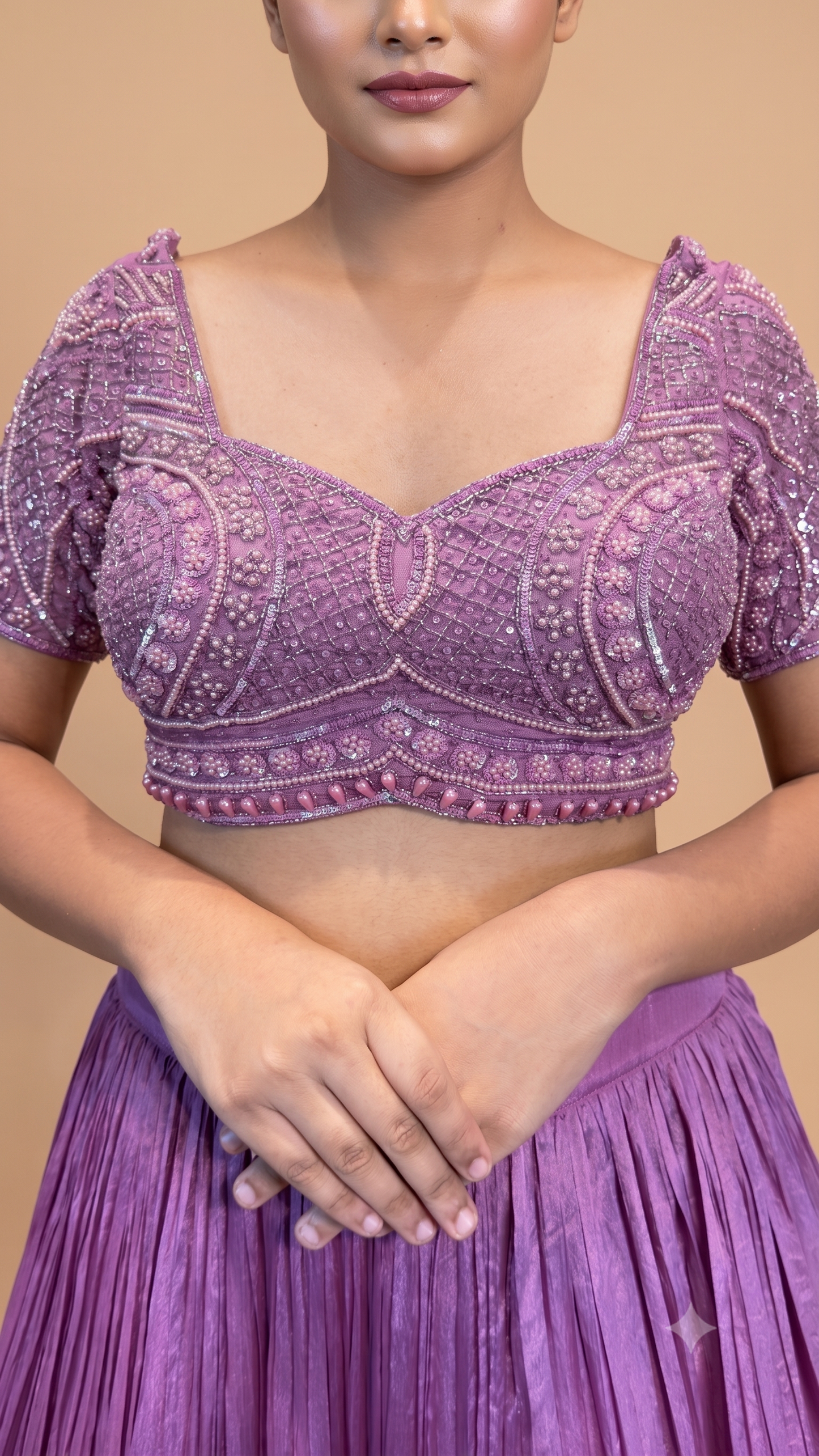 Mauve Hand‑Embroidered Tiered Lehenga Set