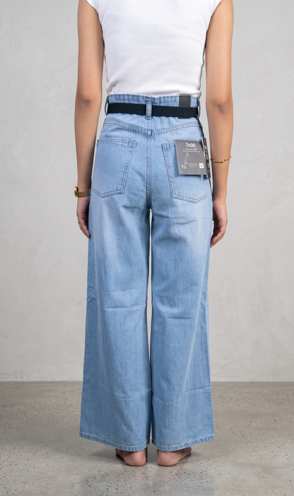 BanaraShe Light Blue High-Waist Wide-Leg Denim Jeans