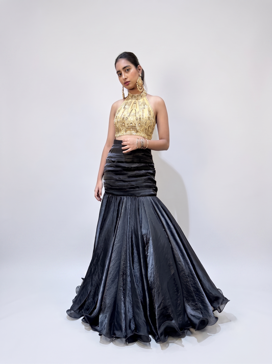 Premium Black And Gold Indo-Western Gown