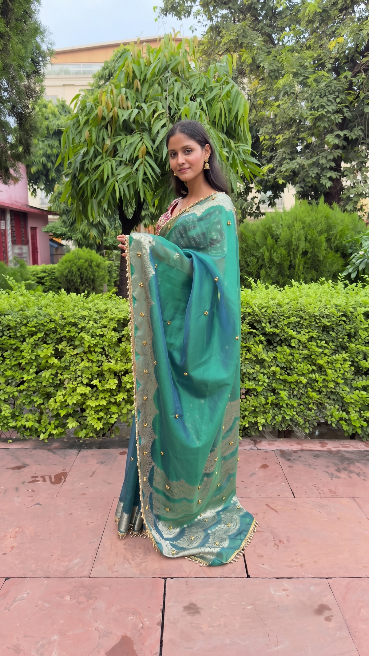 Green Tissue Viral Ghungroo Saree