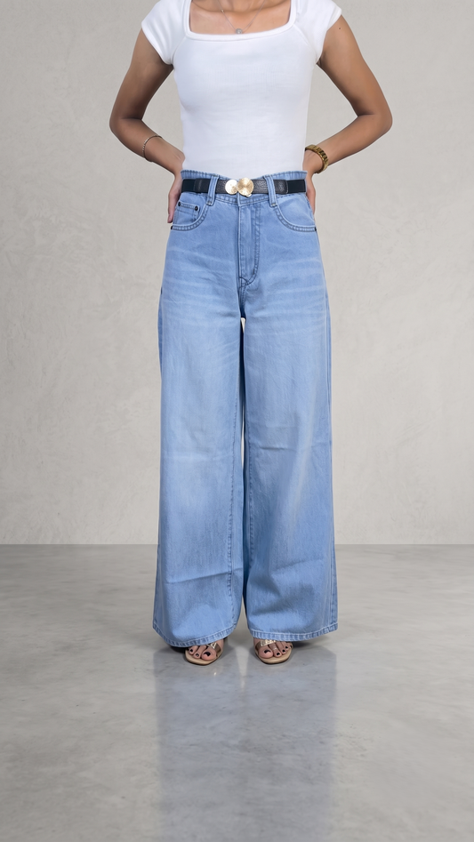 Women's Light Blue Wide-Leg Denim Jeans