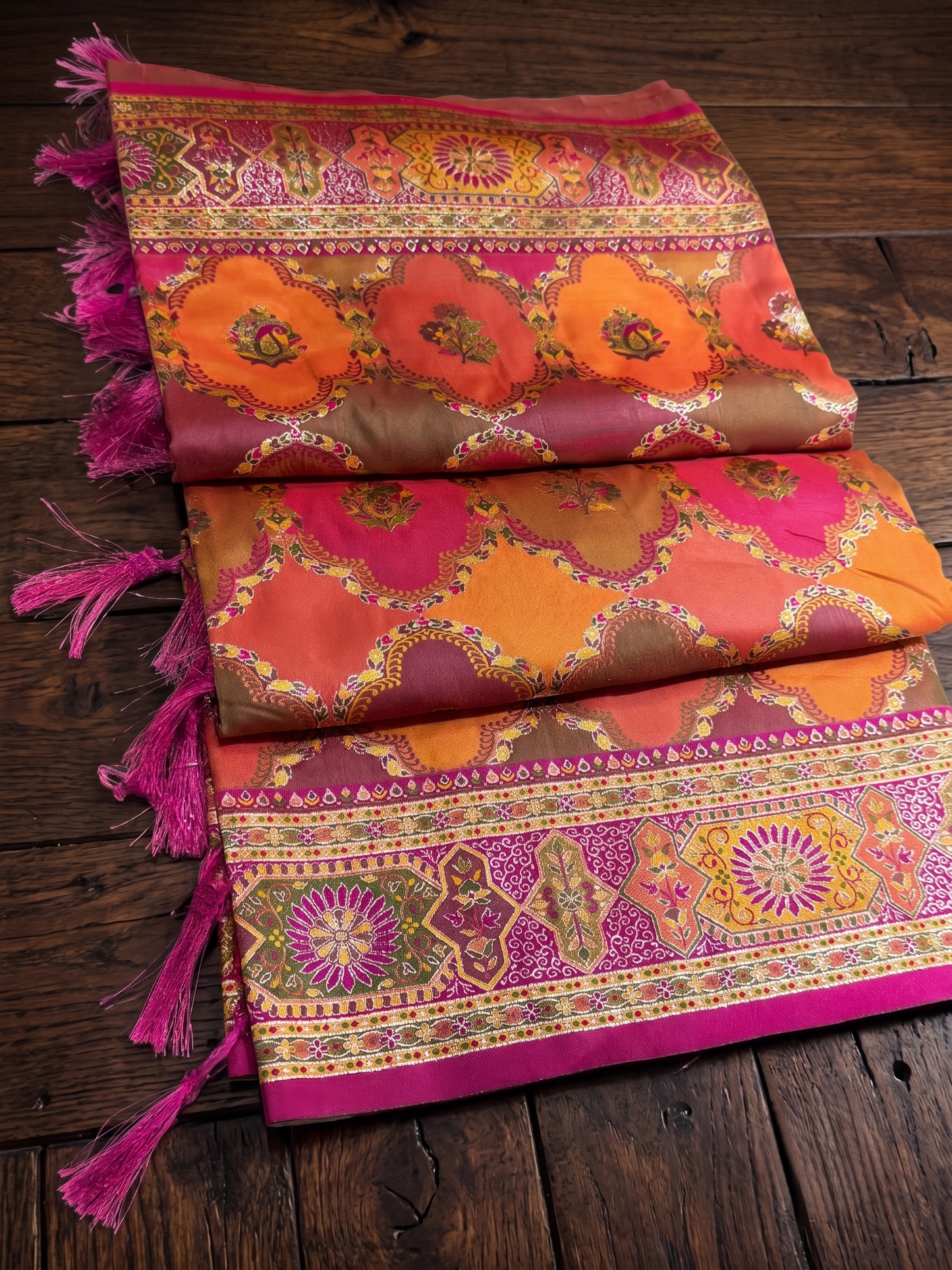 Opulent Fuchsia and Orange Indian Silk Saree