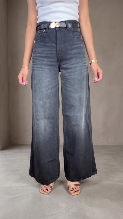BanaraShe High-Waist Wide-Leg Flared Jeans