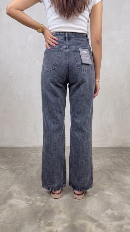 Banarashe Washed Black Sequin Embellished Wide-Leg Denim