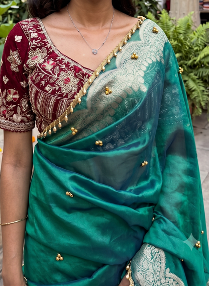 Green Tissue Viral Ghungroo Saree