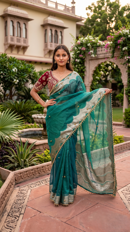 Green Tissue Viral Ghungroo Saree
