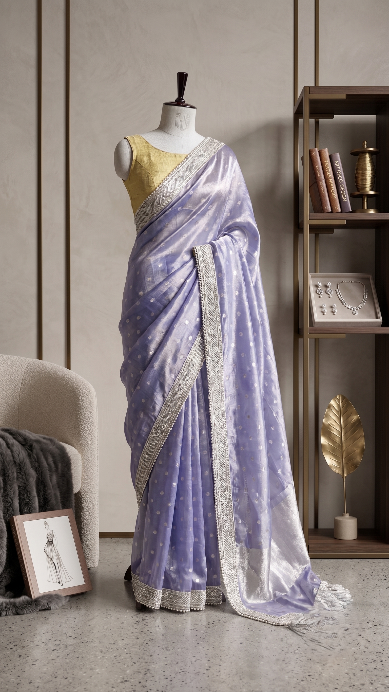 Lavender Tissue Saree With Lace Border
