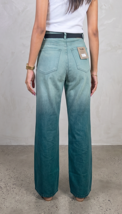 Women's Teal Wide-Leg Denim Jeans