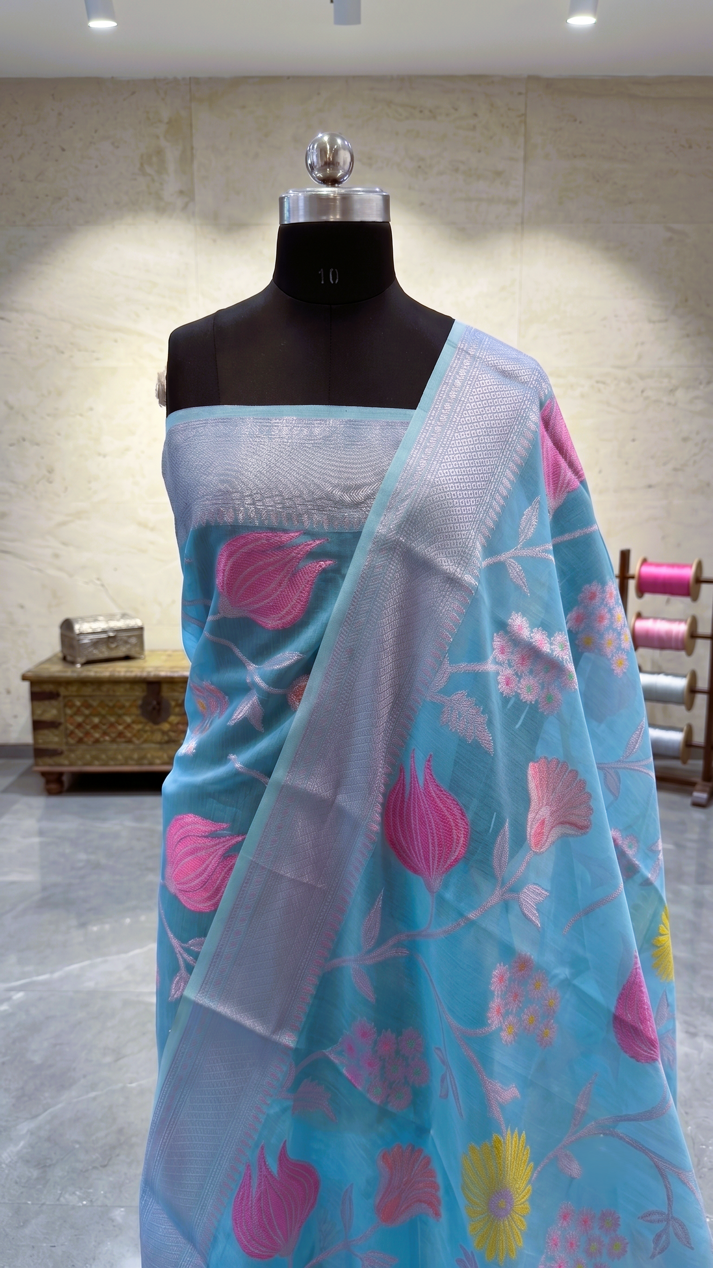 Blue Meenakari Banarasi Organza Saree