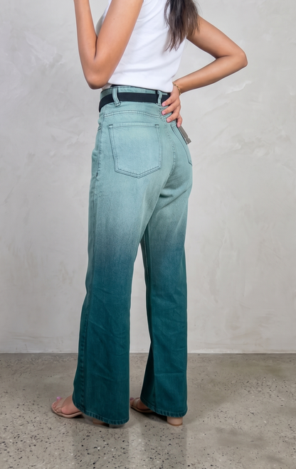 Women's Teal Wide-Leg Denim Jeans