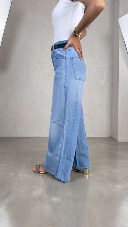 Women's Light Blue Wide-Leg Denim Jeans