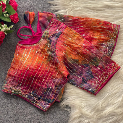 Luxury Partywear Frandy Silk Blouse with Beads & Sequin Embroidery