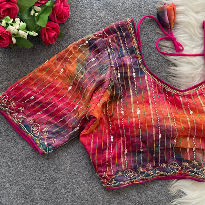 Luxury Partywear Frandy Silk Blouse with Beads & Sequin Embroidery