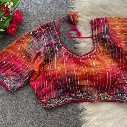 Luxury Partywear Frandy Silk Blouse with Beads & Sequin Embroidery