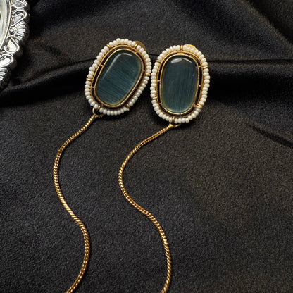 Premium Kashmiri Gold-Plated Chain Jhumka Earring Ocean Green