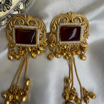 Kashmiri Brass Ghungroo Jhumka Earring Maroon
