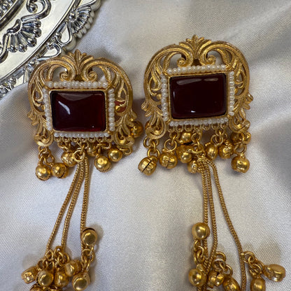 Kashmiri Brass Ghungroo Jhumka Earring Maroon