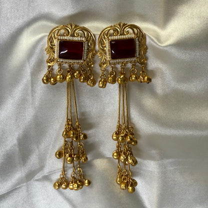 Kashmiri Brass Ghungroo Jhumka Earring Maroon