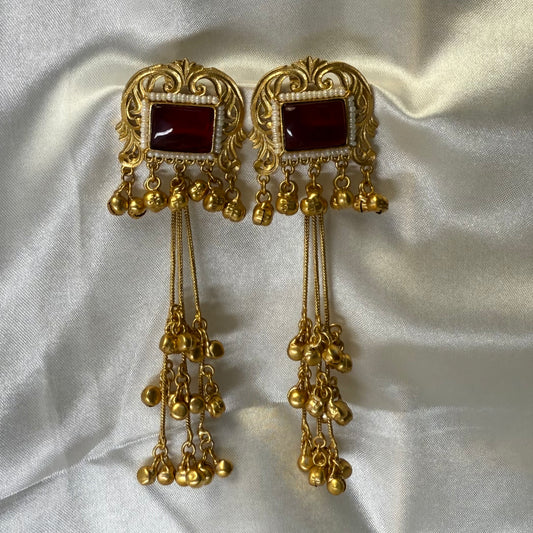 Kashmiri Brass Ghungroo Jhumka Earring Maroon