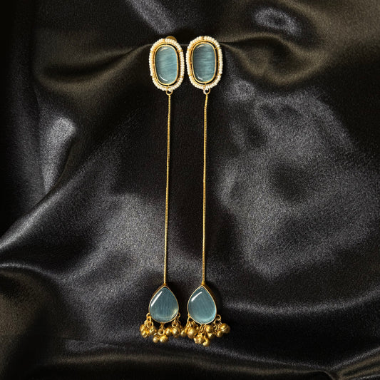 Premium Kashmiri Gold-Plated Chain Jhumka Earring Ocean Green