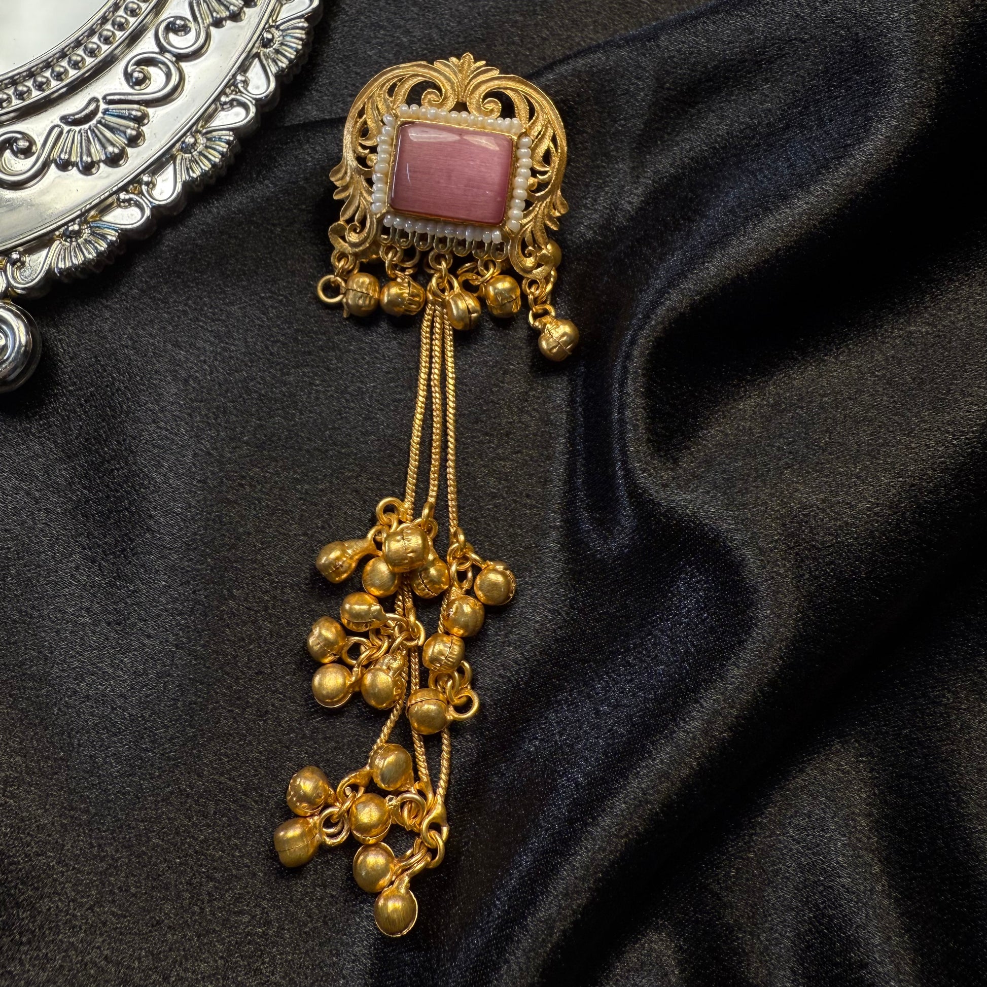 Kashmiri Brass Ghungroo Jhumka Earring Baby Pink