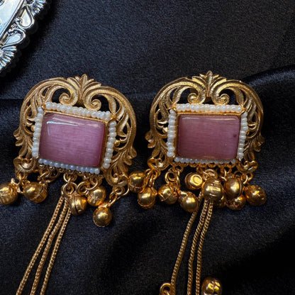 Kashmiri Brass Ghungroo Jhumka Earring Baby Pink
