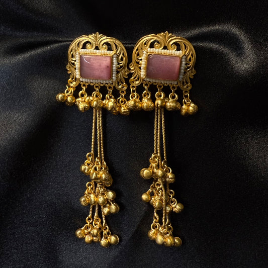 Kashmiri Brass Ghungroo Jhumka Earring Baby Pink