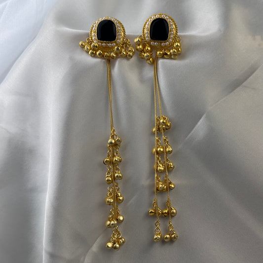 Premium Kashmiri Brass Ghungroo Long Earring Black