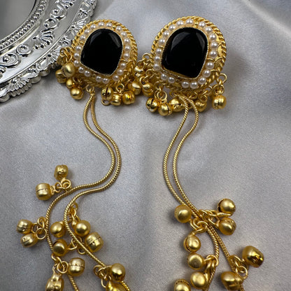 Premium Kashmiri Brass Ghungroo Long Earring Black