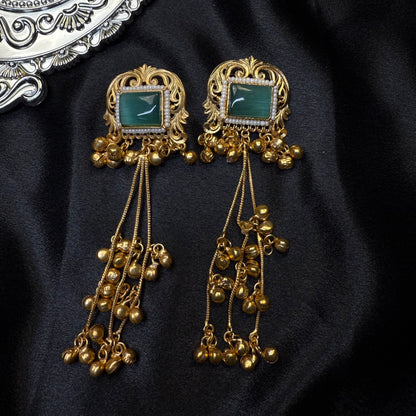 Kashmiri Brass Ghungroo Jhumka Earring Sea Green