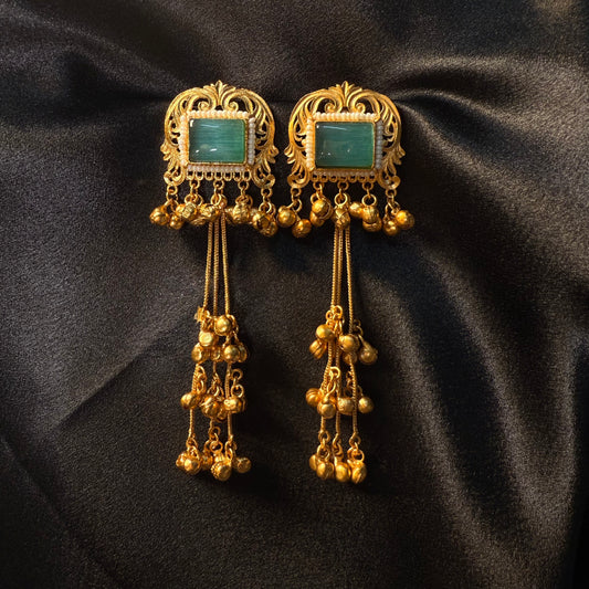 Kashmiri Brass Ghungroo Jhumka Earring Sea Green
