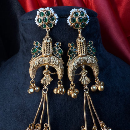 Kashmiri Long Jhumka Earrings Green