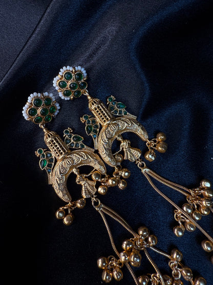 Kashmiri Long Jhumka Earrings Green