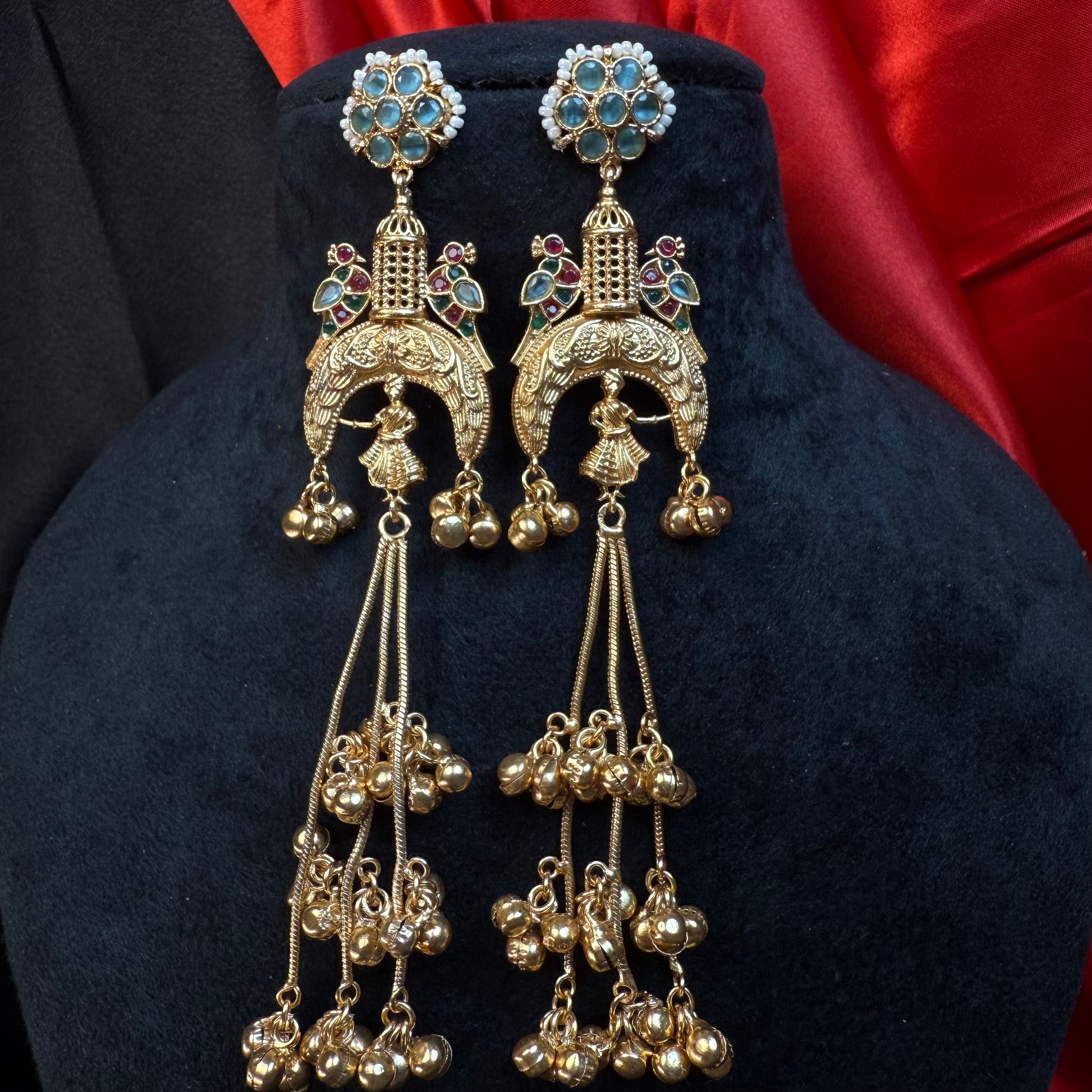Kashmiri royal Jhumka Earrings Sky Blue