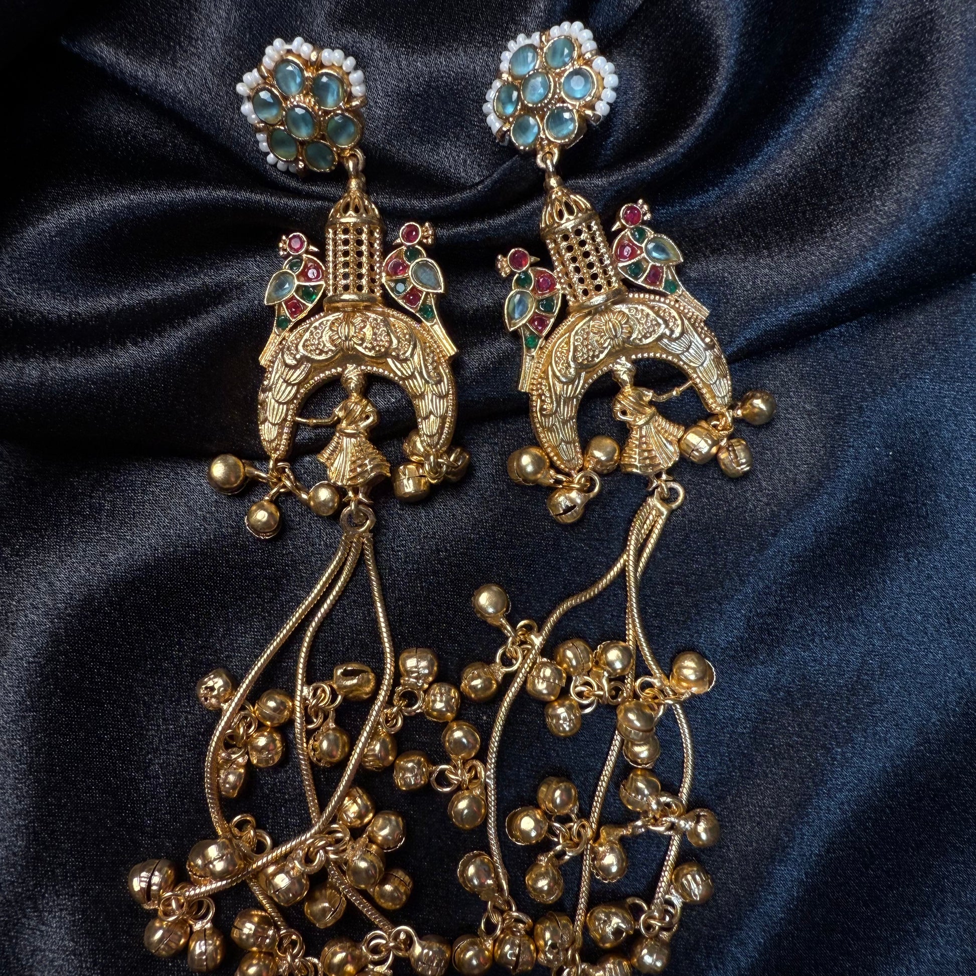 Kashmiri royal Jhumka Earrings Sky Blue