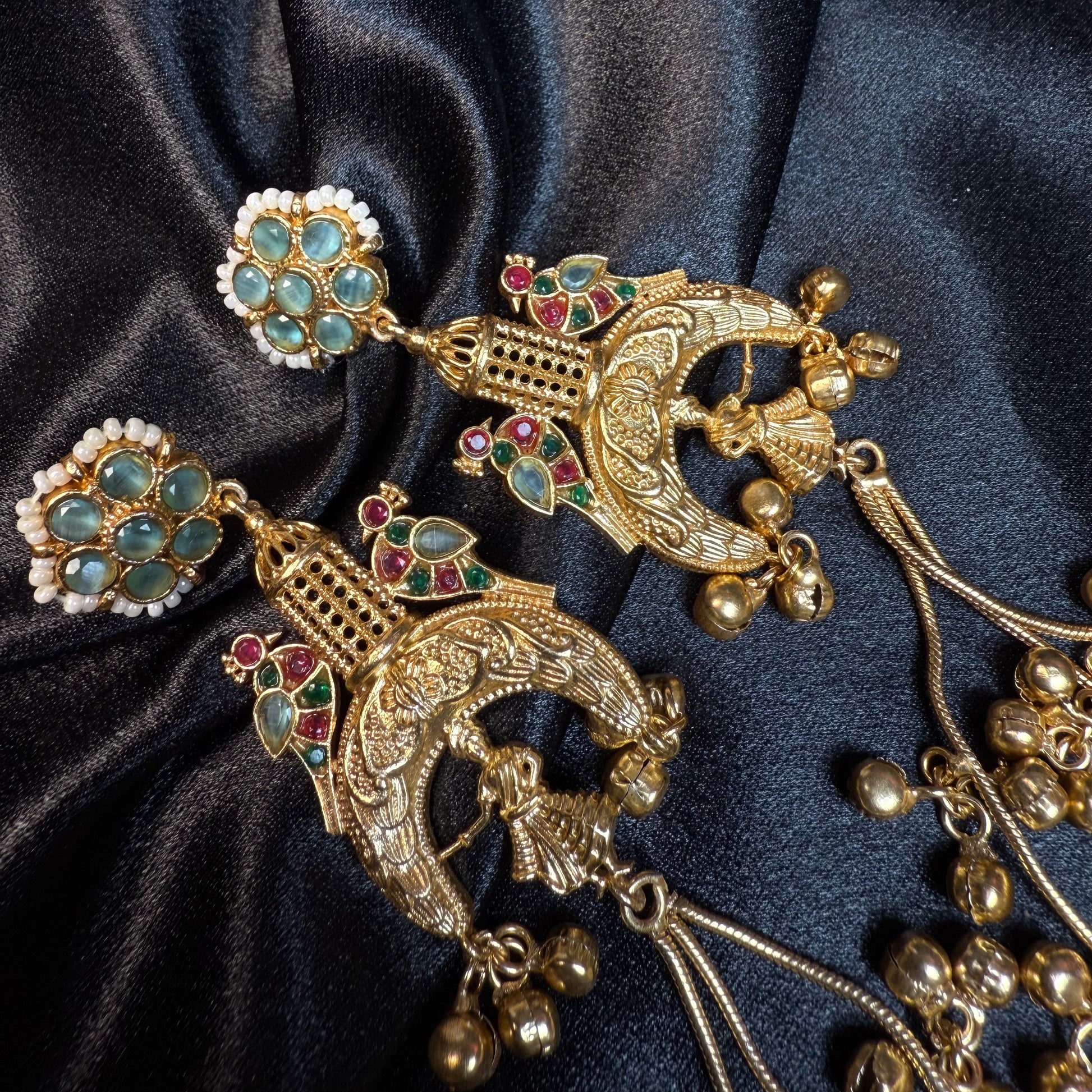 Kashmiri royal Jhumka Earrings Sky Blue