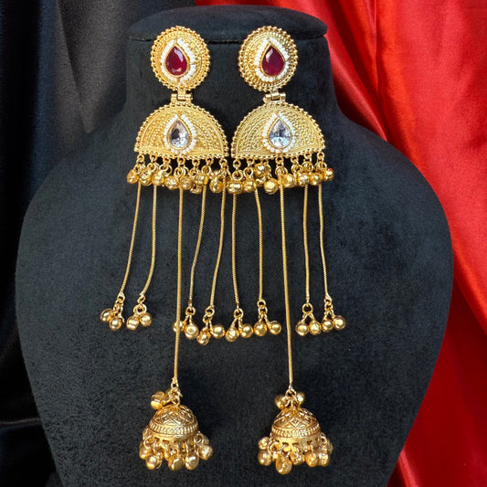 Kashmiri Pearl Drop Long Jhumka Earrings Maroon
