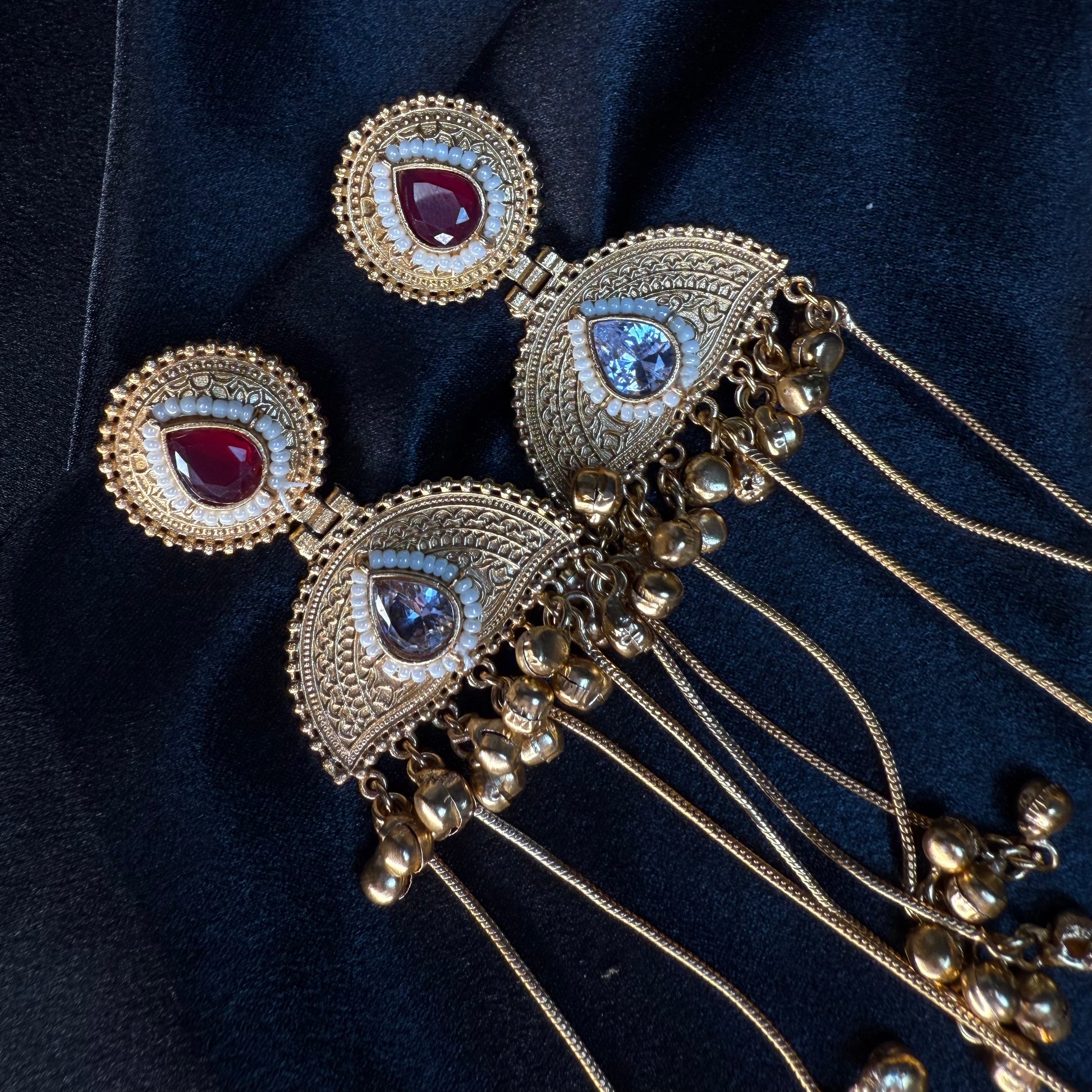 Kashmiri Pearl Drop Long Jhumka Earrings Maroon