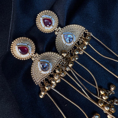 Kashmiri Pearl Drop Long Jhumka Earrings Maroon