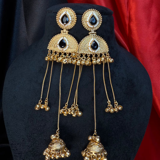 Kashmiri Pearl Drop Long Jhumka Earrings Black
