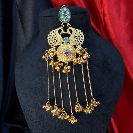 Kashmiri Royal Peacock Long Earrings Sea Green