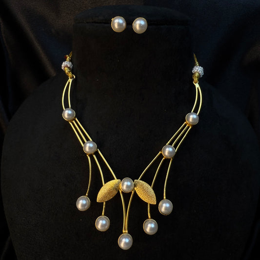 Elegant Gold-Plated Pearl Necklace Set for Women & Girls