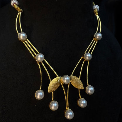 Elegant Gold-Plated Pearl Necklace Set for Women & Girls