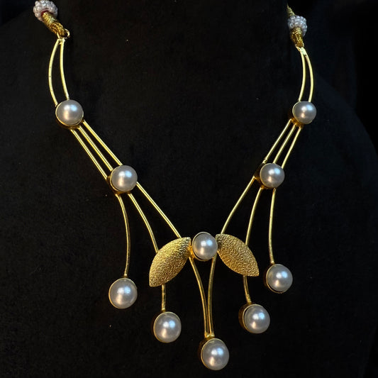 Elegant Gold-Plated Pearl Necklace Set for Women & Girls