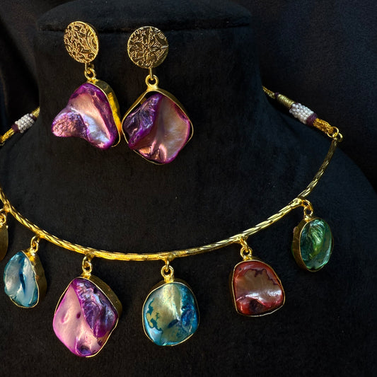 Trendy Multicolor Stone Gold-Plated Necklace Set for Women & Girls