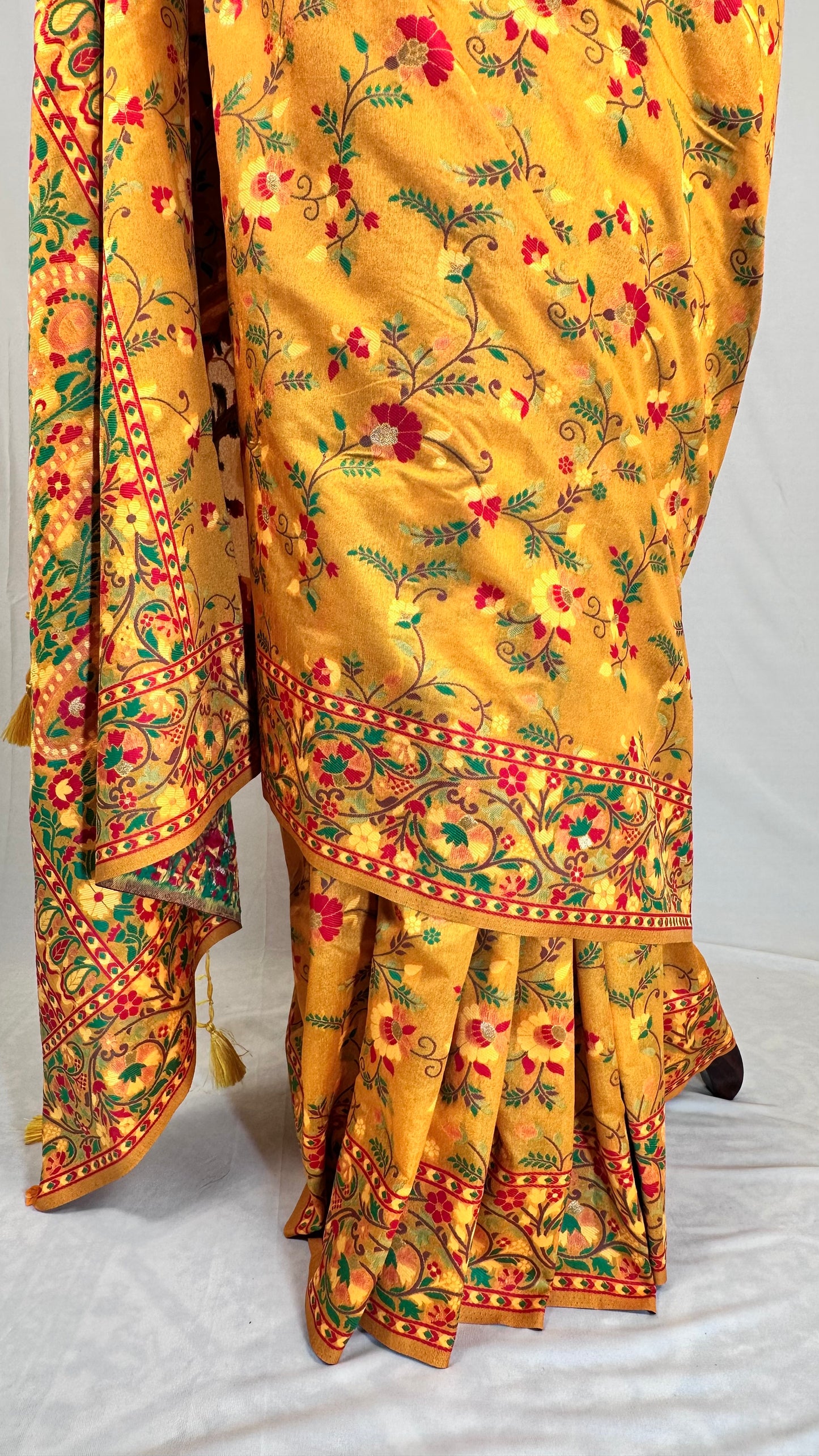 Vibrant yellow Floral Meenakari Saree With Blause piece for Festival Wear